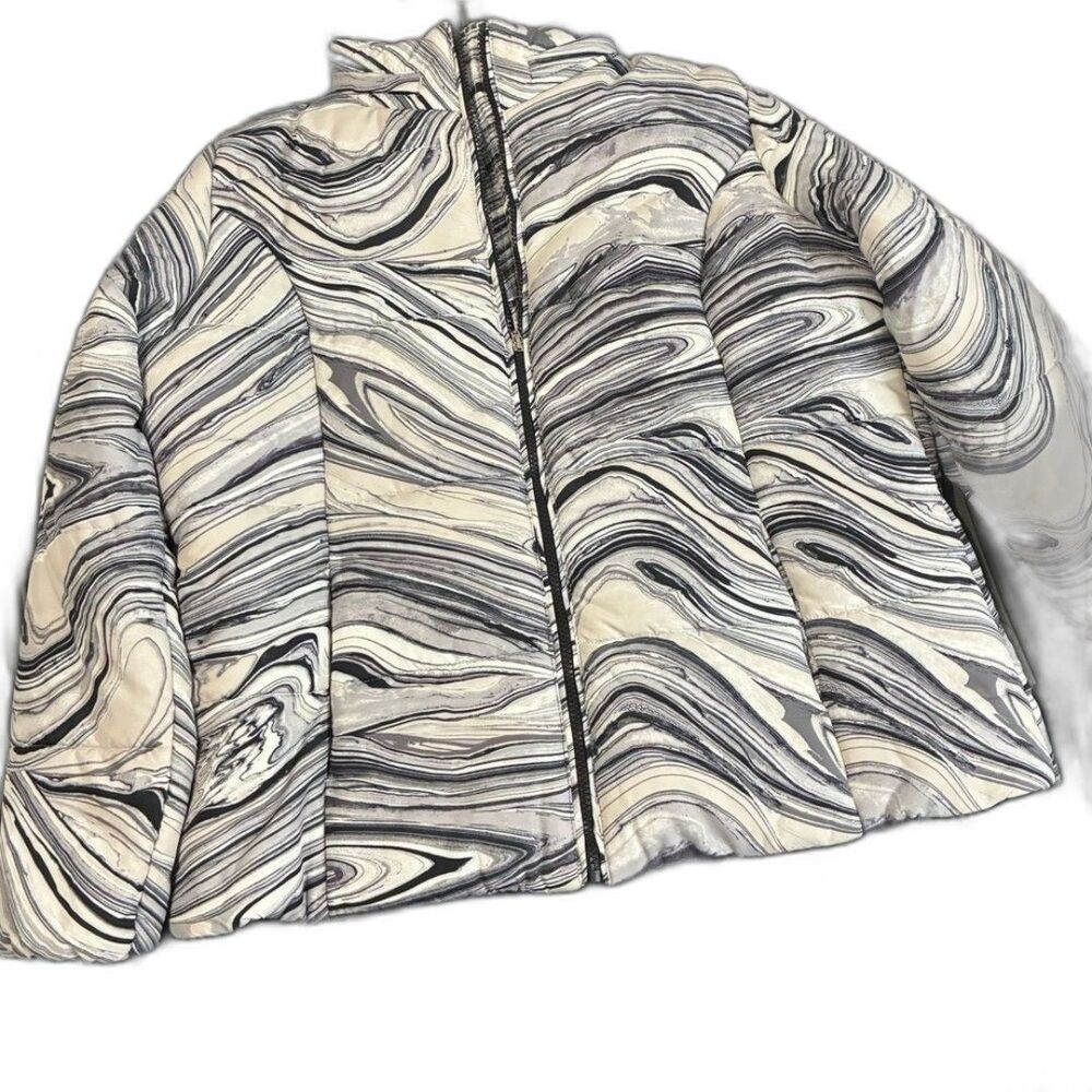 Isaac Mizrahi Live! Black & White Marble Print Puffer Jacket Size L